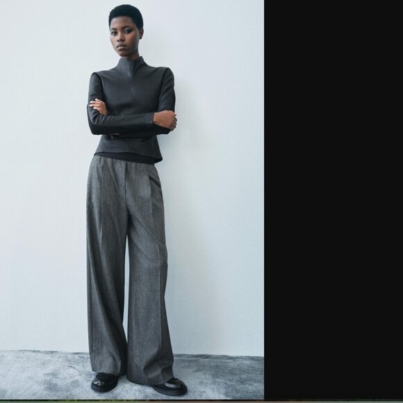 ZARA ZW COLLECTION WOMEN ANTHRACITE GRAY PANTS WITH CONTRAST BELT SIZE M NWOT - Picture 1 of 10